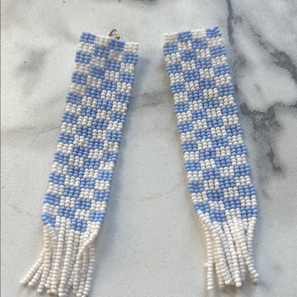 Casa Clara checkered Blue and White Beaded Earrings